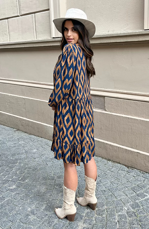 Aztec Jurk Chelby Blauw Camel 4 Aztec Jurk Chelby Blauw Camel - Afbeelding 4