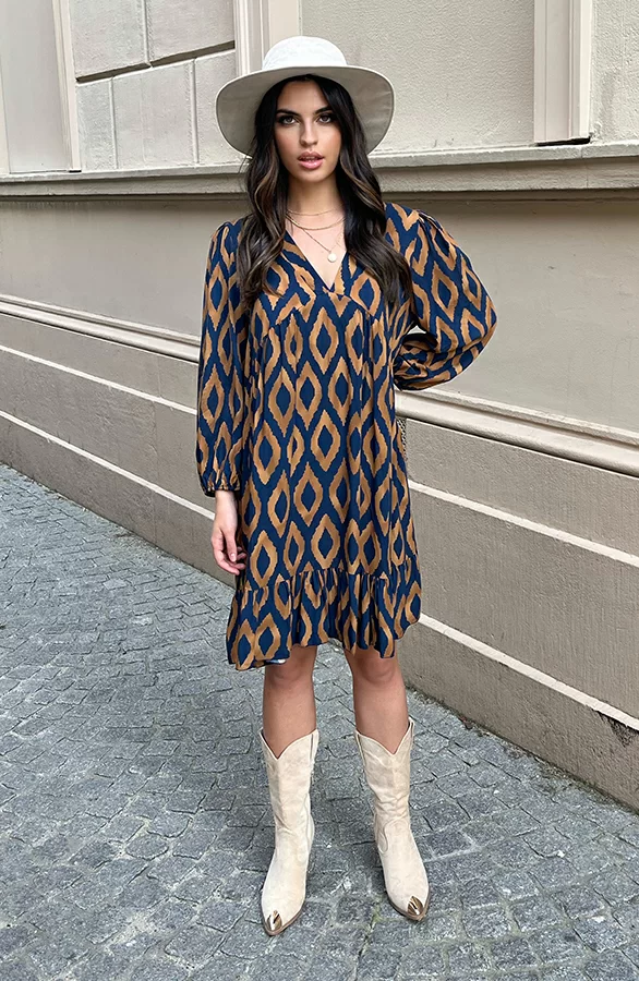 Aztec Jurk Chelby Blauw Camel 2 Aztec Jurk Chelby Blauw Camel - Afbeelding 2