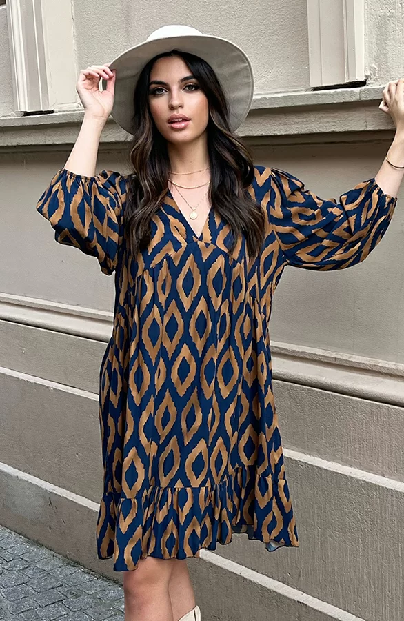 Aztec Jurk Chelby Blauw Camel 1 Aztec Jurk Chelby Blauw Camel