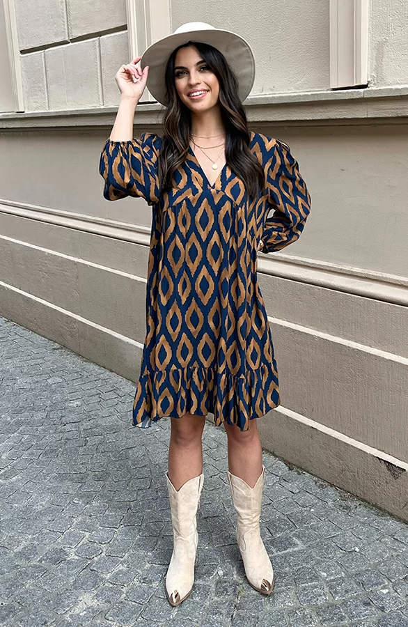 Aztec Jurk Chelby Blauw Camel 3 Aztec Jurk Chelby Blauw Camel - Afbeelding 3