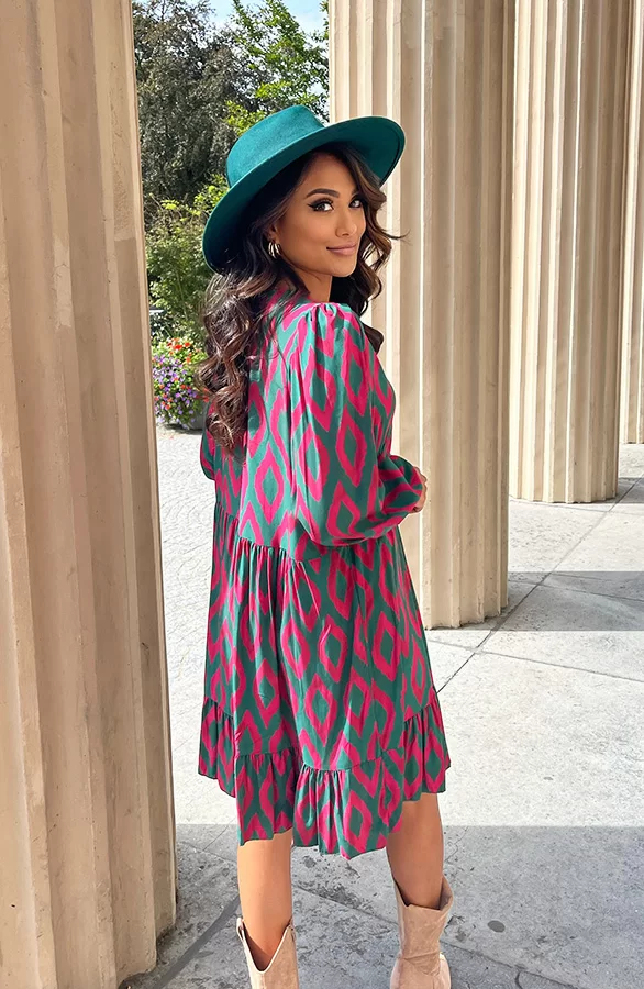 Aztec Jurk Chelby Groen Roze 9 Aztec Jurk Chelby Groen Roze - Afbeelding 9