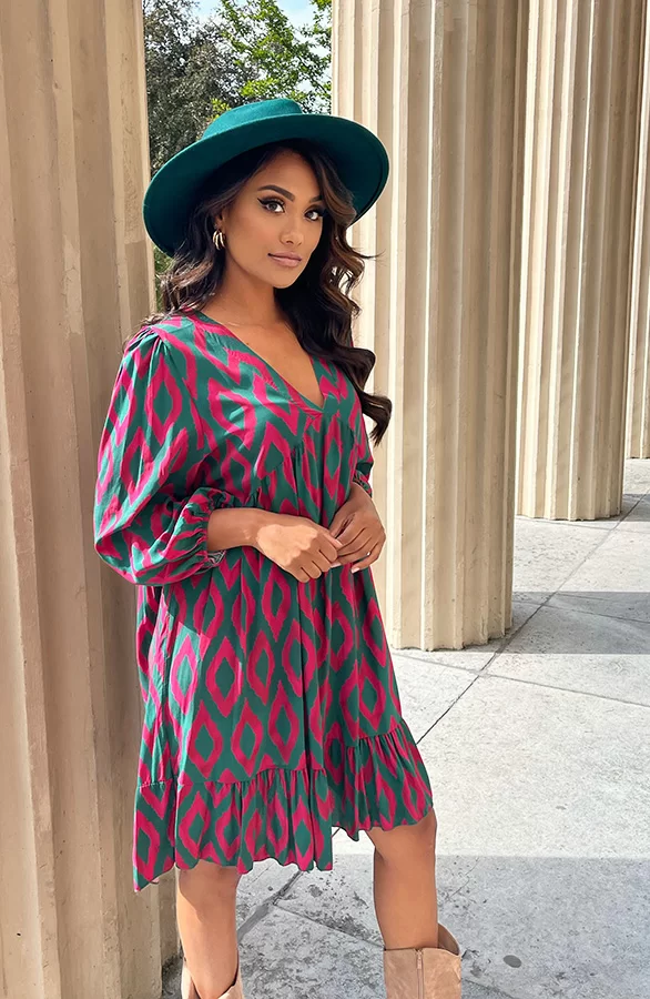 Aztec Jurk Chelby Groen Roze 7 Aztec Jurk Chelby Groen Roze - Afbeelding 7