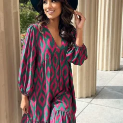 Aztec Jurk Chelby Groen Roze