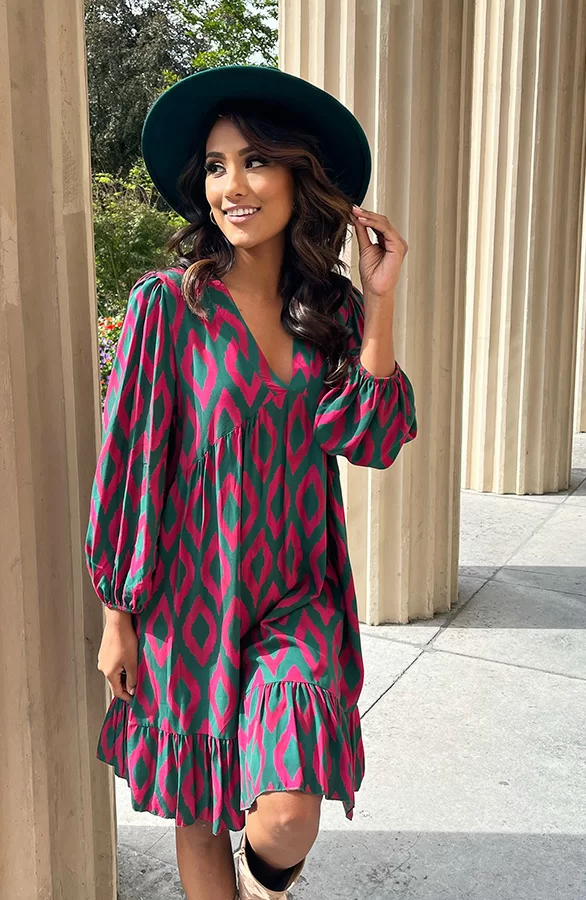 Aztec Jurk Chelby Groen Roze 6 Aztec Jurk Chelby Groen Roze - Afbeelding 6