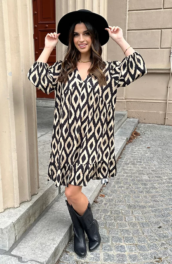 Aztec Jurk Chelby Zwart Beige 8 Aztec Jurk Chelby Zwart Beige - Afbeelding 8