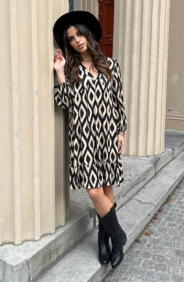 Aztec Jurk Chelby Zwart Beige 4 Aztec Jurk Chelby Zwart Beige - Afbeelding 4