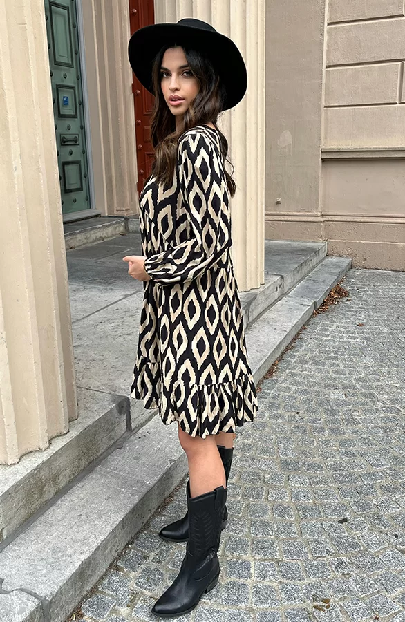 Aztec Jurk Chelby Zwart Beige 10 Aztec Jurk Chelby Zwart Beige - Afbeelding 10