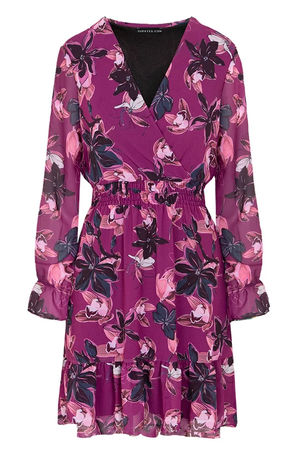 Bloemen V-hals Jurk Lauren Magenta 7 Bloemen V-hals Jurk Lauren Magenta - Afbeelding 7