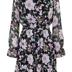 Bloemen V-hals Jurk Lauren Zwart Roze -Mooie Stijl Verkoop Bloemen V hals Jurk Lauren Zwart Roze 2 586x900 2