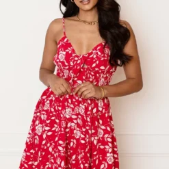 Bloemenprint Strik Jurk Isabel Rood