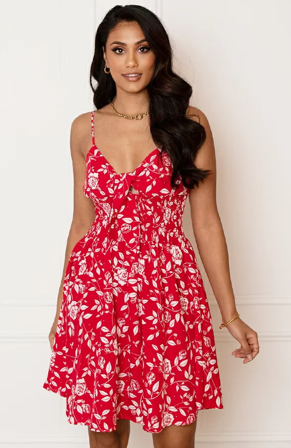 Bloemenprint Strik Jurk Isabel Rood 2 Bloemenprint Strik Jurk Isabel Rood - Afbeelding 2