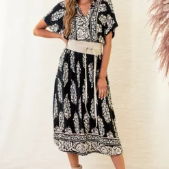 Blouse Jurk Met Print Jasmine Zwart -Mooie Stijl Verkoop Blouse Jurk Met Print Jasmine Zwart 1 586x900 2