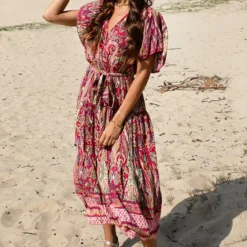 Bohemian Midi Jurk Aimee Fuchsia -Mooie Stijl Verkoop Bohemian Midi Jurk Aimee Fuchsia 4 586x900 1