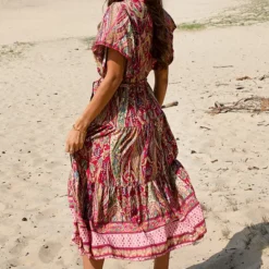 Bohemian Midi Jurk Aimee Fuchsia