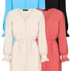 Deal V-hals Knopen Jurk Emmy -Mooie Stijl Verkoop Deal V hals Knopen Jurk Emmy 1 586x900 1