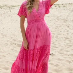 Embroidery Maxi Jurk Maureen Fuchsia -Mooie Stijl Verkoop Embroidery Maxi Jurk Maureen Fuchsia 586x900 1