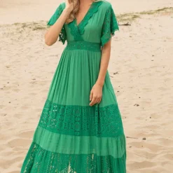 Embroidery Maxi Jurk Maureen Groen