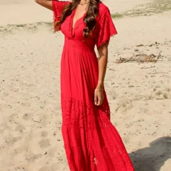 Embroidery Maxi Jurk Maureen Rood