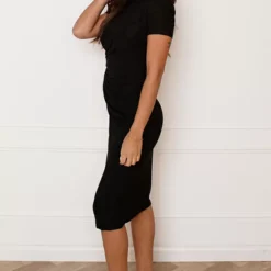 Gedrapeerde Col Jurk Noor Zwart -Mooie Stijl Verkoop Gedrapeerde Col Jurk Noor Zwart 6 586x900 1