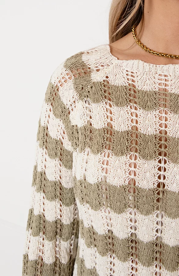 Gehaakte Wavy Jurk Maura Army Ecru 5 Gehaakte Wavy Jurk Maura Army Ecru - Afbeelding 5