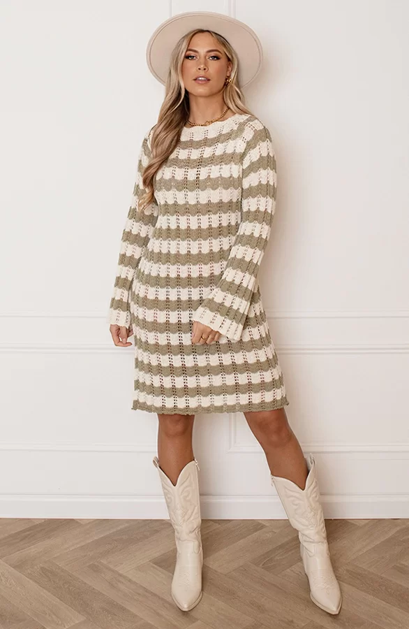 Gehaakte Wavy Jurk Maura Army Ecru 6 Gehaakte Wavy Jurk Maura Army Ecru - Afbeelding 6