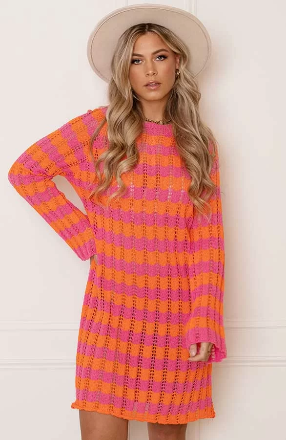 Gehaakte Wavy Jurk Maura Roze Oranje 8 Gehaakte Wavy Jurk Maura Roze Oranje - Afbeelding 8