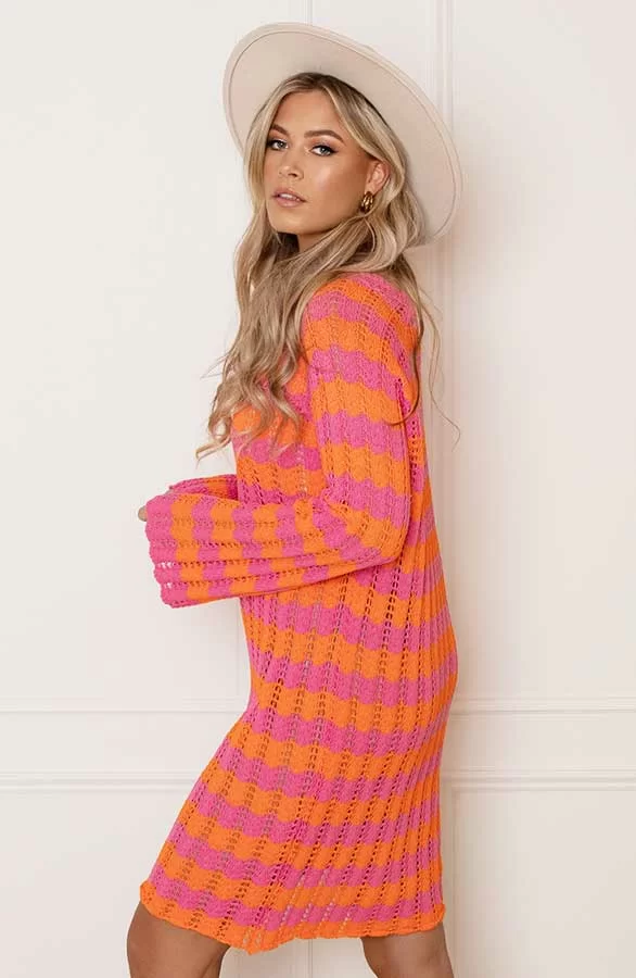 Gehaakte Wavy Jurk Maura Roze Oranje 3 Gehaakte Wavy Jurk Maura Roze Oranje - Afbeelding 3
