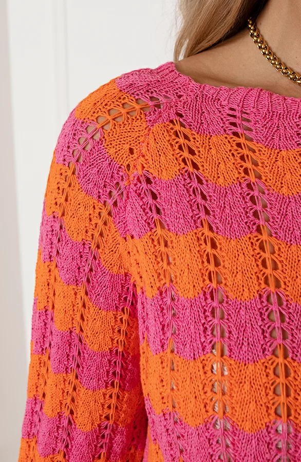 Gehaakte Wavy Jurk Maura Roze Oranje 5 Gehaakte Wavy Jurk Maura Roze Oranje - Afbeelding 5