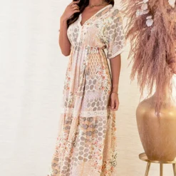 Ibiza Maxi Print Jurk Yvette Beige -Mooie Stijl Verkoop Ibiza Maxi Print Jurk Yvette Beige 5 586x900 1