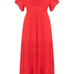 Embroidery Maxi Jurk Maureen Rood -Mooie Stijl Verkoop Kanten Maxi Jurk Maureen Rood 586x900 1