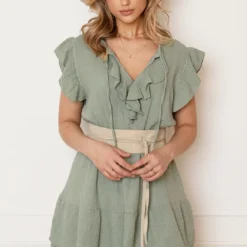 Katoenen Ruches Jurk Dunja Army