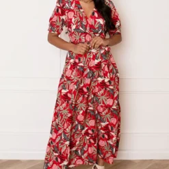 Korte Mouwen Leaves Jurk Emily Rood