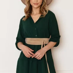 Laagjes Strik Jurk Rina Smaragd -Mooie Stijl Verkoop Laagjes Strik Jurk Rina Smaragd 3 586x900 2