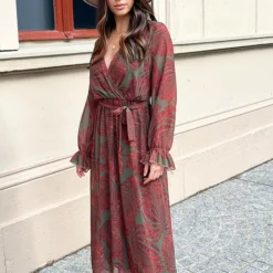 Lange Jurk Met Bladeren Cassie Army -Mooie Stijl Verkoop Lange Jurk Met Bladeren Cassie Army 1 586x900 1