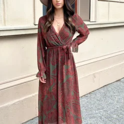 Lange Jurk Met Bladeren Cassie Army -Mooie Stijl Verkoop Lange Jurk Met Bladeren Cassie Army 4 586x900 2