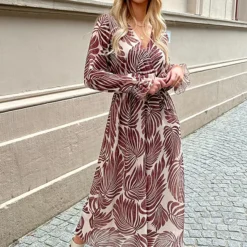 Lange Jurk Met Bladeren Cassie Beige -Mooie Stijl Verkoop Lange Jurk Met Bladeren Cassie Beige 1 586x900 2