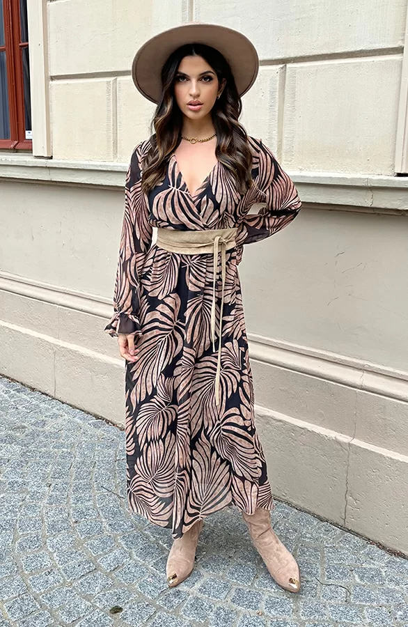 Lange Jurk Met Bladeren Cassie Zwart 4 Lange Jurk Met Bladeren Cassie Zwart - Afbeelding 4