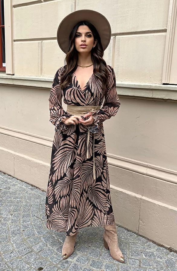 Lange Jurk Met Bladeren Cassie Zwart 8 Lange Jurk Met Bladeren Cassie Zwart - Afbeelding 8