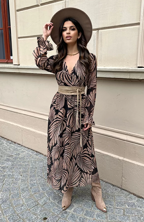 Lange Jurk Met Bladeren Cassie Zwart 2 Lange Jurk Met Bladeren Cassie Zwart - Afbeelding 2