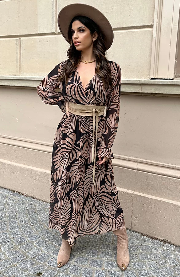 Lange Jurk Met Bladeren Cassie Zwart 1 Lange Jurk Met Bladeren Cassie Zwart