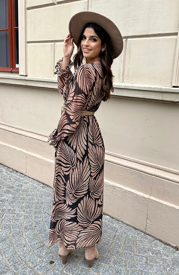 Lange Jurk Met Bladeren Cassie Zwart 5 Lange Jurk Met Bladeren Cassie Zwart - Afbeelding 5