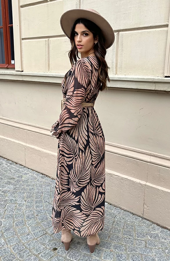 Lange Jurk Met Bladeren Cassie Zwart 6 Lange Jurk Met Bladeren Cassie Zwart - Afbeelding 6