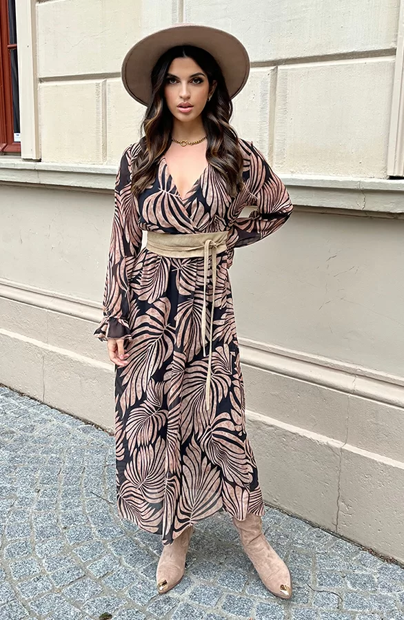 Lange Jurk Met Bladeren Cassie Zwart 7 Lange Jurk Met Bladeren Cassie Zwart - Afbeelding 7