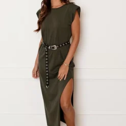 Lange Jurk Met Split Marit Army -Mooie Stijl Verkoop Lange Jurk Met Split Marit Army 6 586x900 1