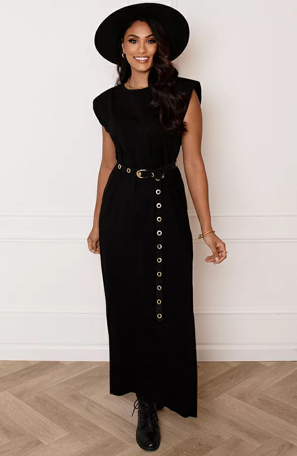 Lange Jurk Met Split Marit Zwart 2 Lange Jurk Met Split Marit Zwart - Afbeelding 2