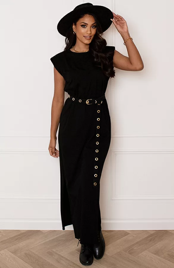 Lange Jurk Met Split Marit Zwart 4 Lange Jurk Met Split Marit Zwart - Afbeelding 4