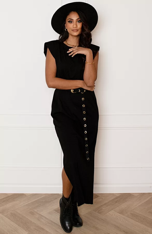 Lange Jurk Met Split Marit Zwart 1 Lange Jurk Met Split Marit Zwart