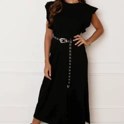 Lange Ruffle Jurk Met Split Fae Zwart