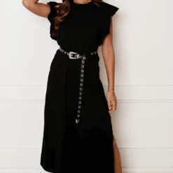 Lange Ruffle Jurk Met Split Fae Zwart -Mooie Stijl Verkoop Lange Ruffle Jurk Met Split Fae Zwart 4 586x900 2