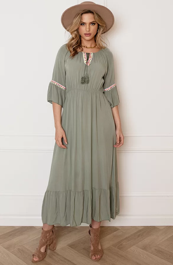 Maxi Offshoulder Jurk Laila Army 6 Maxi Offshoulder Jurk Laila Army - Afbeelding 6